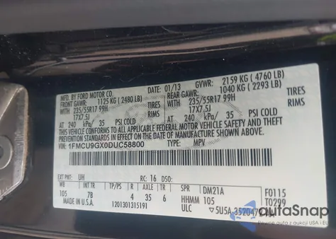 2013 Ford Escape Se из США, поврежденный, VIN 1FMCU9GX0DUC58800